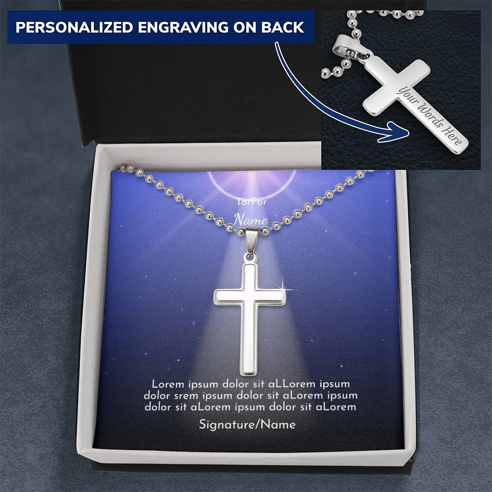 NCLOW - Light of the World Personalized Cross with Ball Chain and Personal Message Card