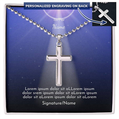 NCLOW - Light of the World Personalized Cross with Ball Chain and Personal Message Card