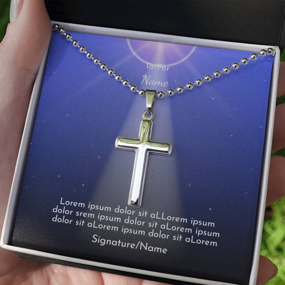 NCLOW - Light of the World Personalized Cross with Ball Chain and Personal Message Card