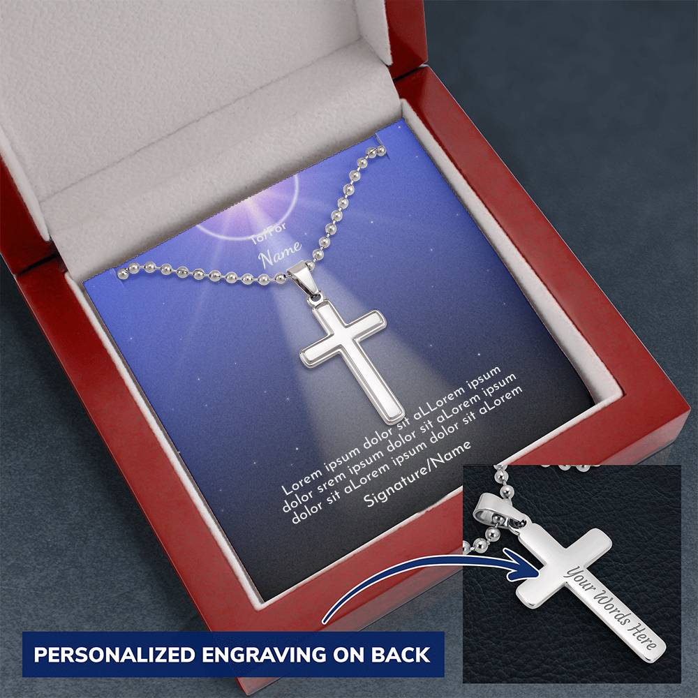 NCLOW - Light of the World Personalized Cross with Ball Chain and Personal Message Card