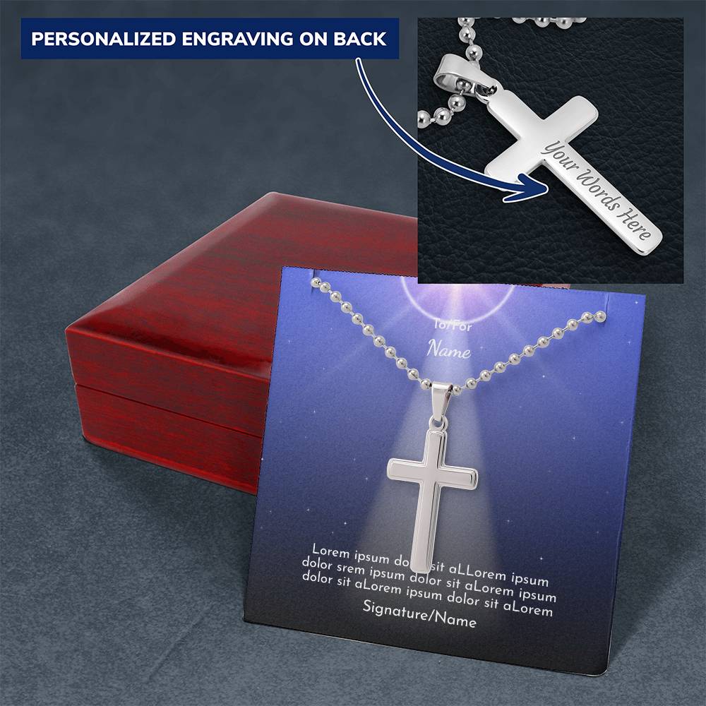 NCLOW - Light of the World Personalized Cross with Ball Chain and Personal Message Card