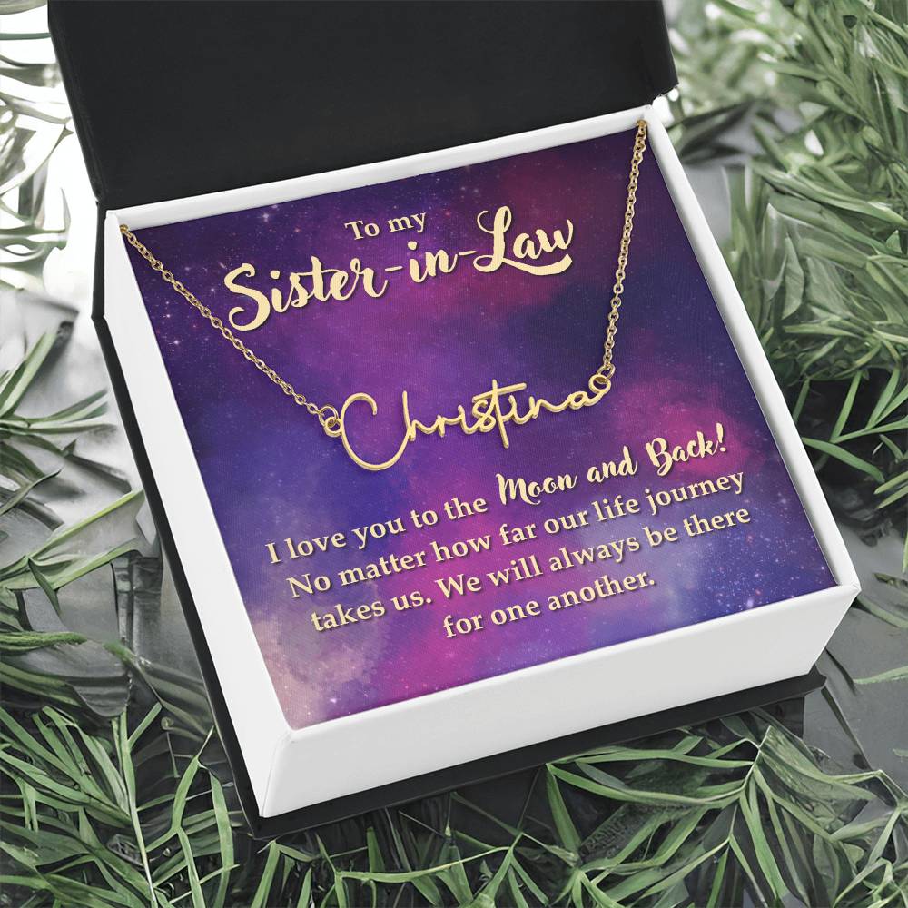 SNNSIL-Moon & Back Sister-in-Law Signature Name Necklace