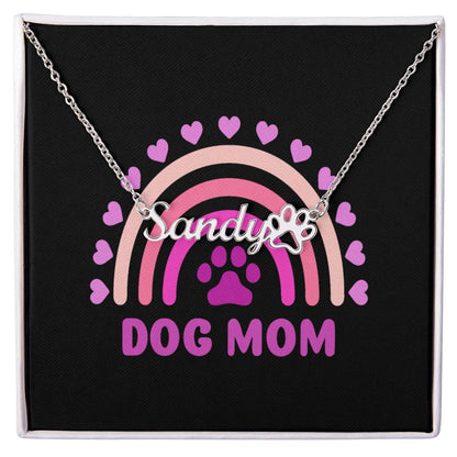 PNDOGS4-DOG MOM Personalized Name Necklace in Stainless Steel - Bright Message Card