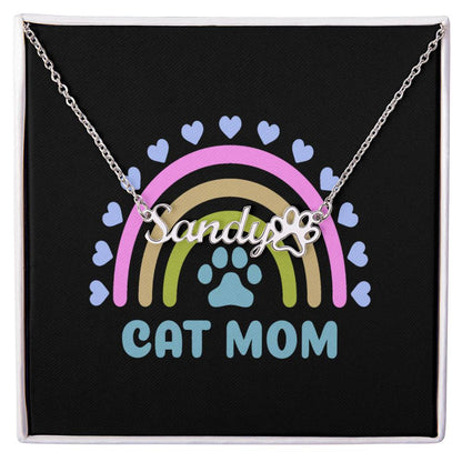 PNCAT3 - CAT MOM Stainless Steel Paw Print Necklace with Colorful Message Card