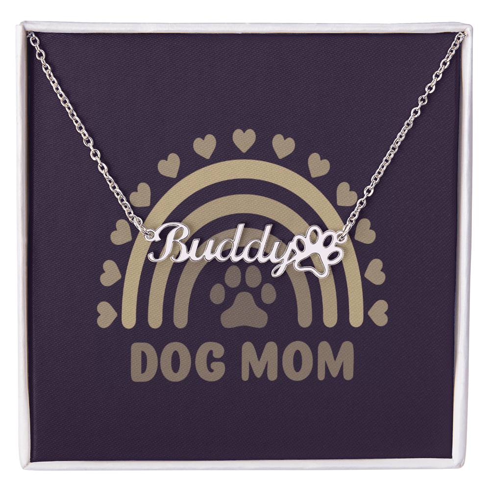 PPDNGLD - Pawfectly Yours Name Necklace with Dog Mom Gold-Tone Message Card