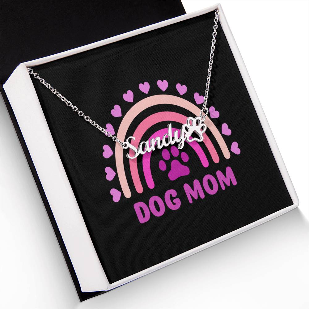 PNDOGS4-DOG MOM Personalized Name Necklace in Stainless Steel - Bright Message Card