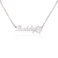 PPDMSLV - Pawfectly Yours Name Necklace with Paw Print and Dog Mom Silver Message Card