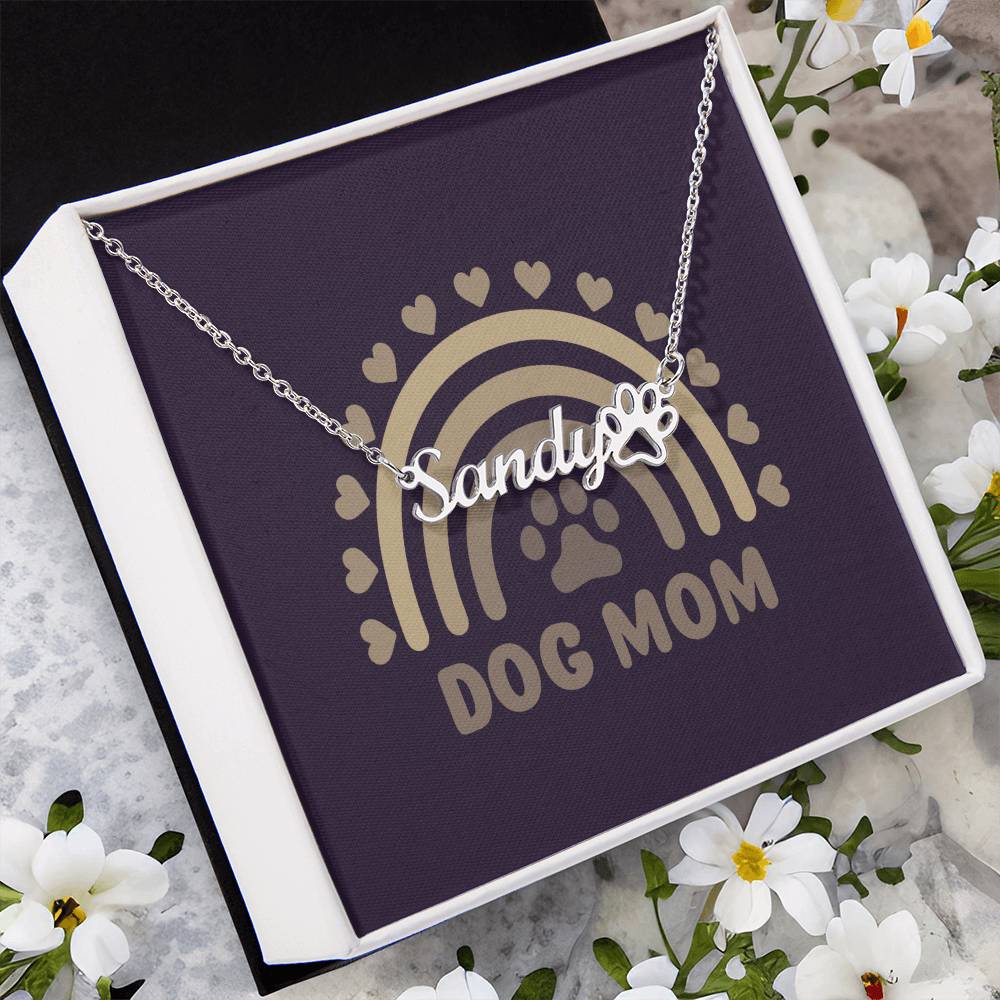 PPDNGLD - Pawfectly Yours Name Necklace with Dog Mom Gold-Tone Message Card