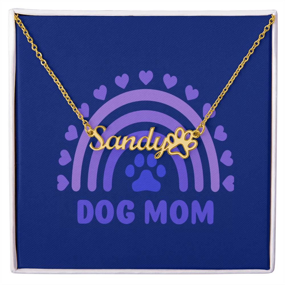 PNDOG3 - DOG MOM Personalized Name Necklace 18k gold finish Blue Message Card