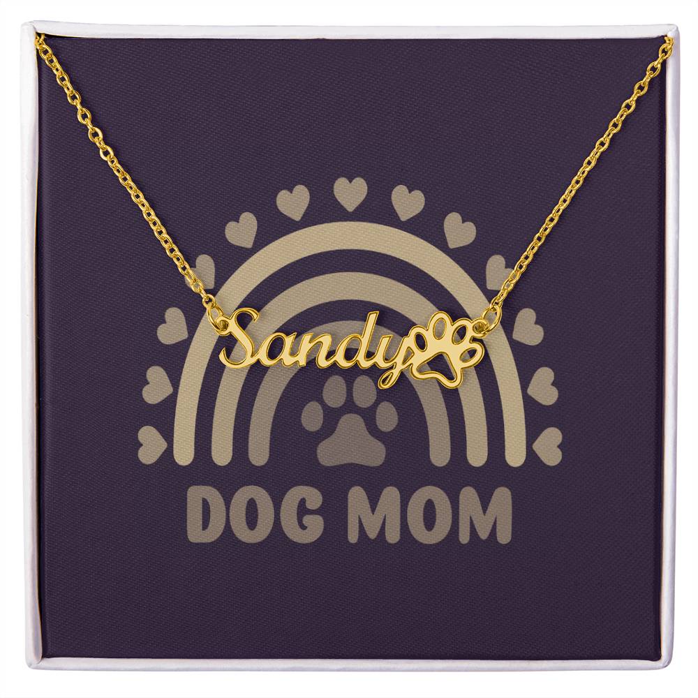 PPDNGLD - Pawfectly Yours Name Necklace with Dog Mom Gold-Tone Message Card