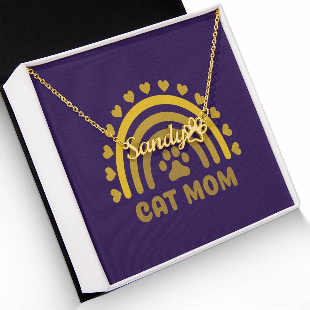 PETCMOMG- CAT MOM Personalized Name Necklace 18k Gold Finish