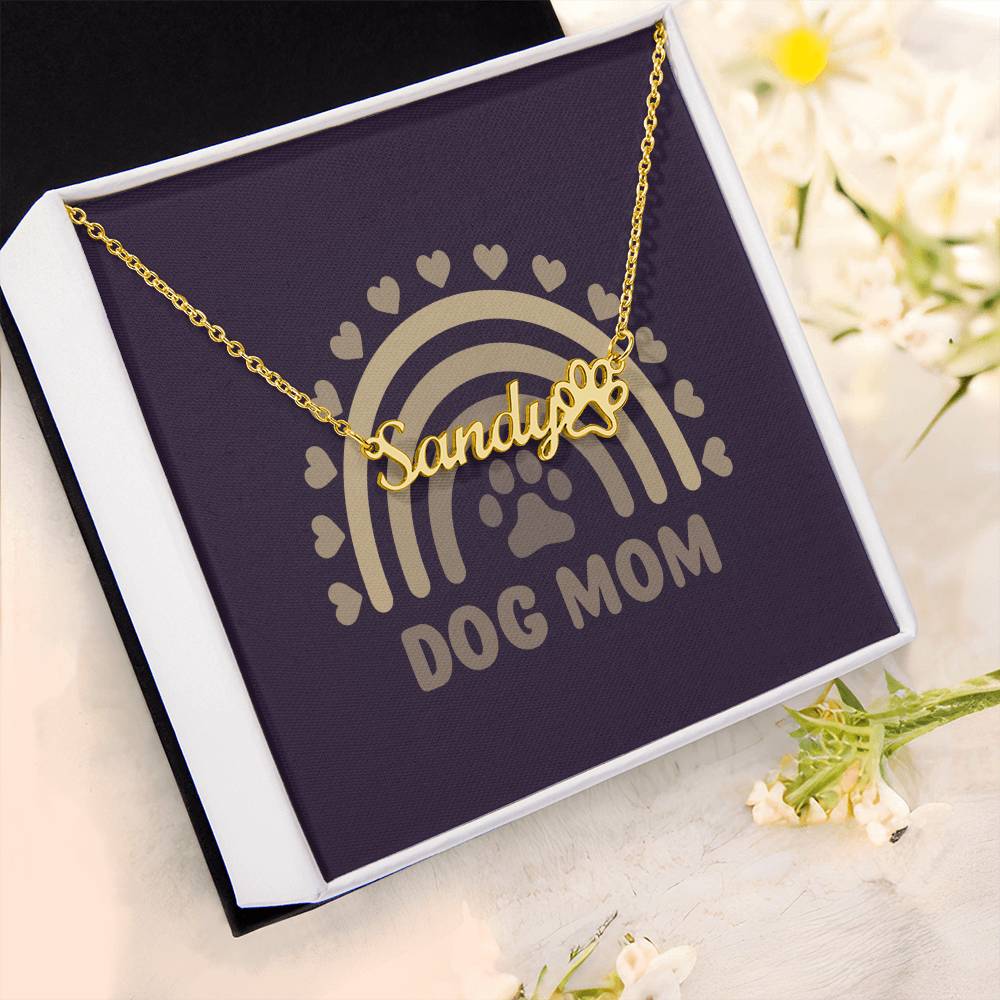 PPDNGLD - Pawfectly Yours Name Necklace with Dog Mom Gold-Tone Message Card