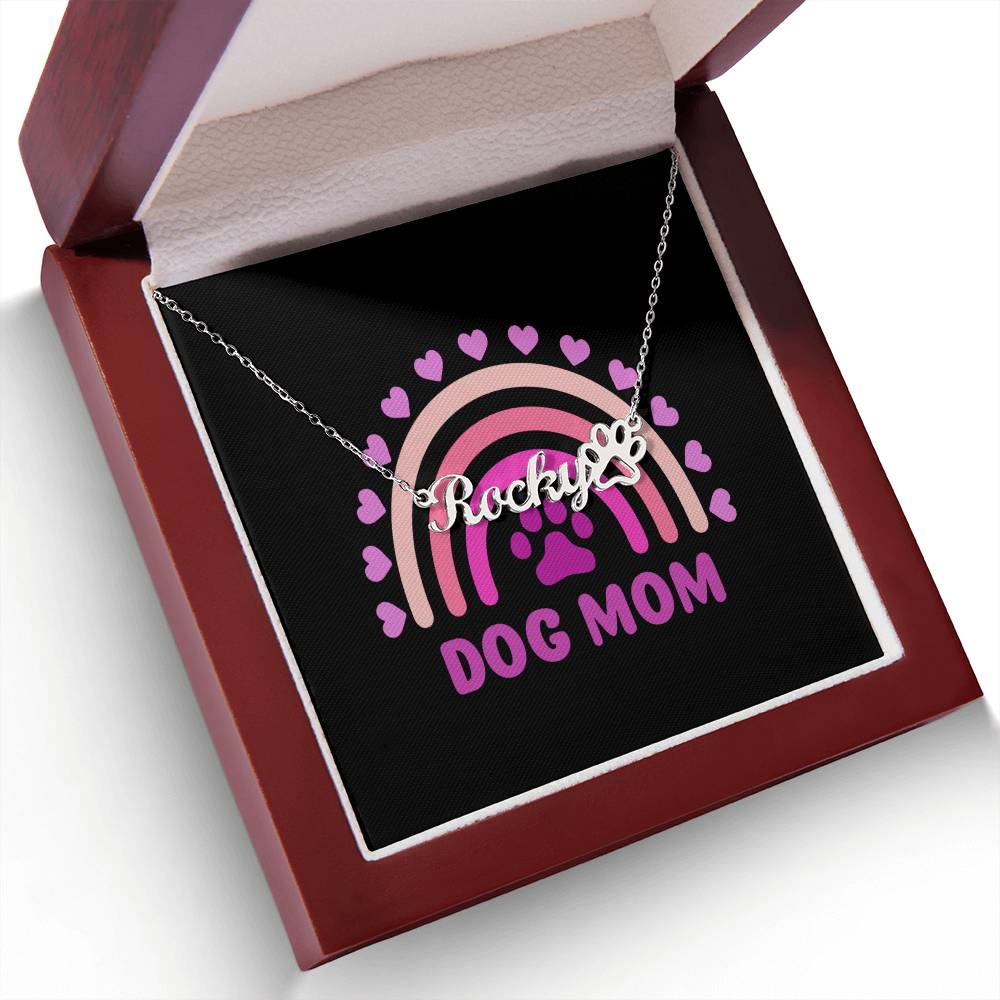 PNDOGS4-DOG MOM Personalized Name Necklace in Stainless Steel - Bright Message Card