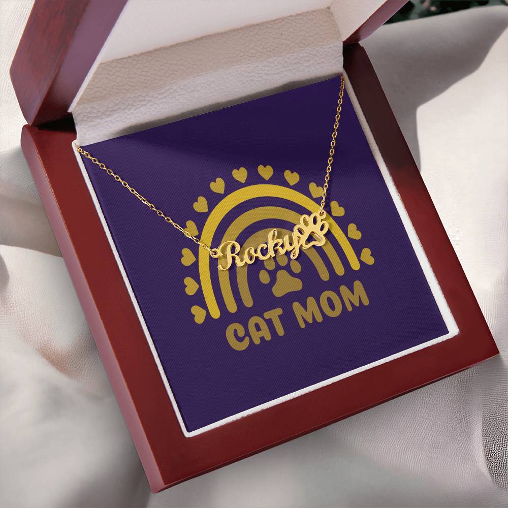 PETCMOMG- CAT MOM Personalized Name Necklace 18k Gold Finish