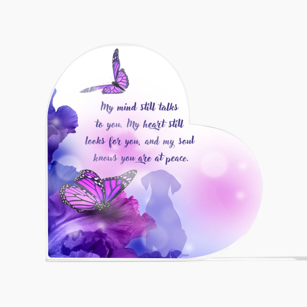 AHPED- Dog with Butterflies Memorial Heart Shape Acrylic Plaque