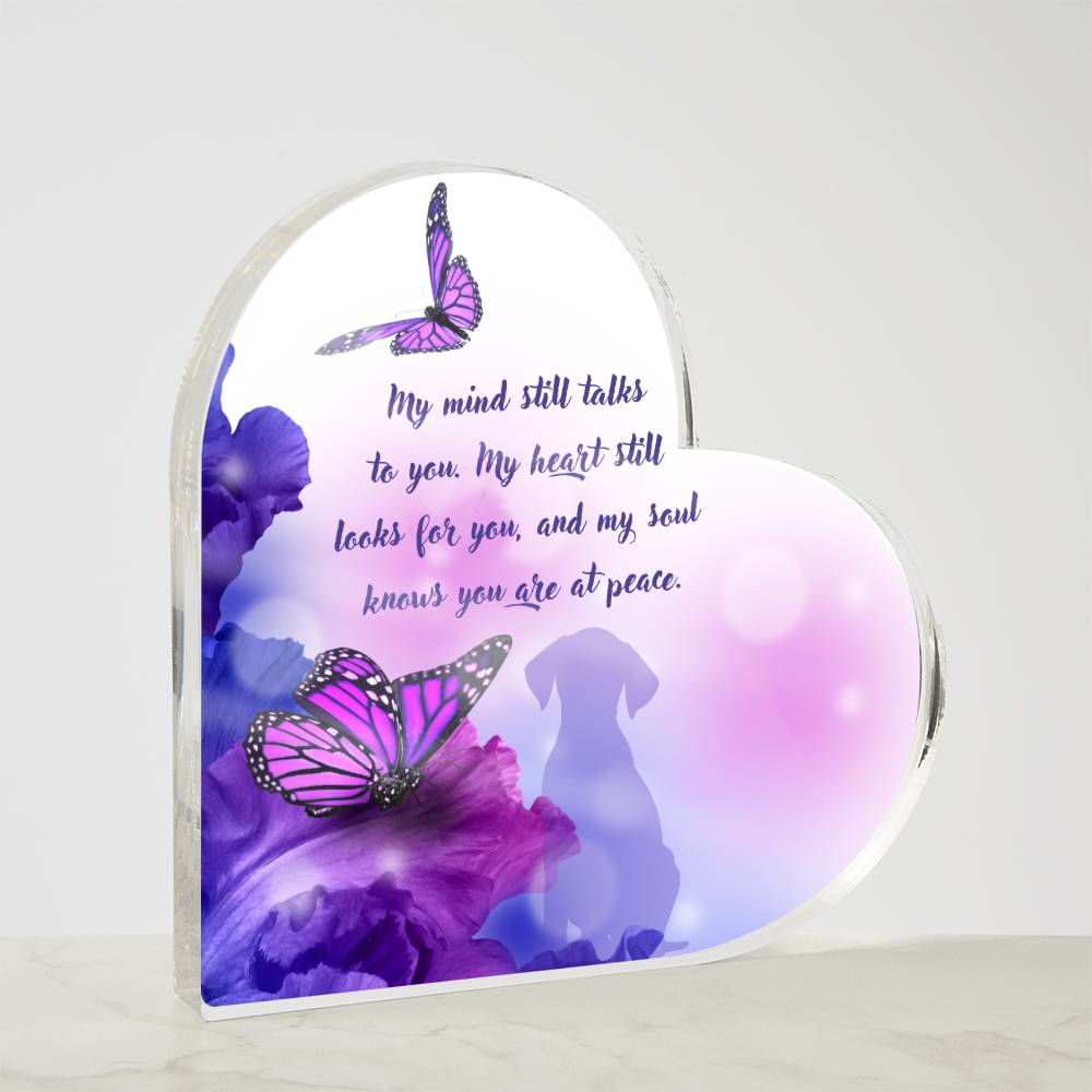 AHPED- Dog with Butterflies Memorial Heart Shape Acrylic Plaque