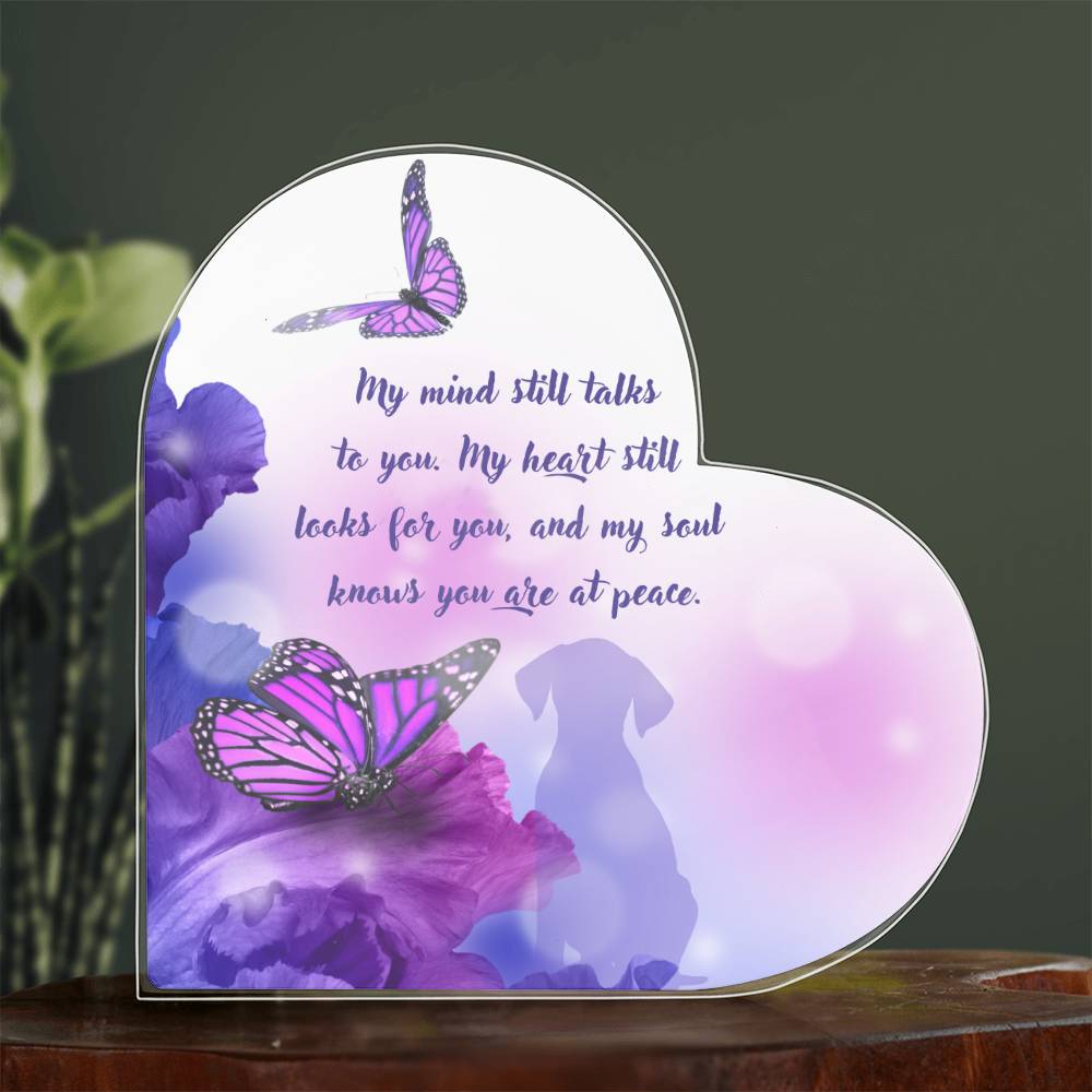 AHPED- Dog with Butterflies Memorial Heart Shape Acrylic Plaque