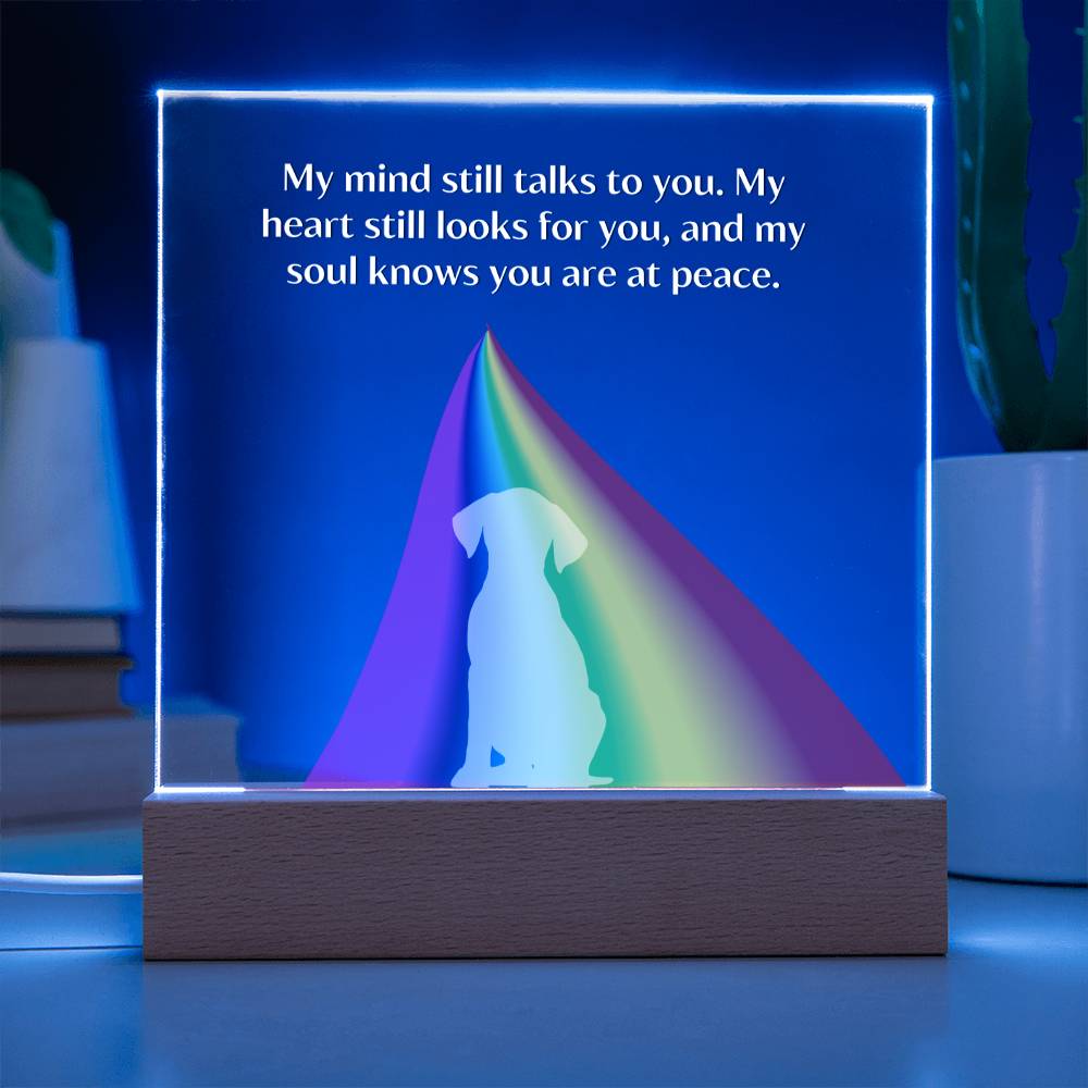 APRBO-My Heart Still Talks to My Dog- Square Acrylic Memorial Plaque with LED base