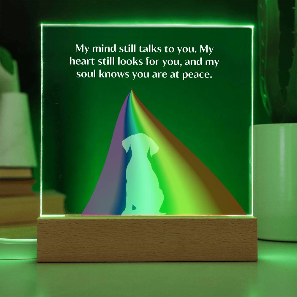 APRBO-My Heart Still Talks to My Dog- Square Acrylic Memorial Plaque with LED base