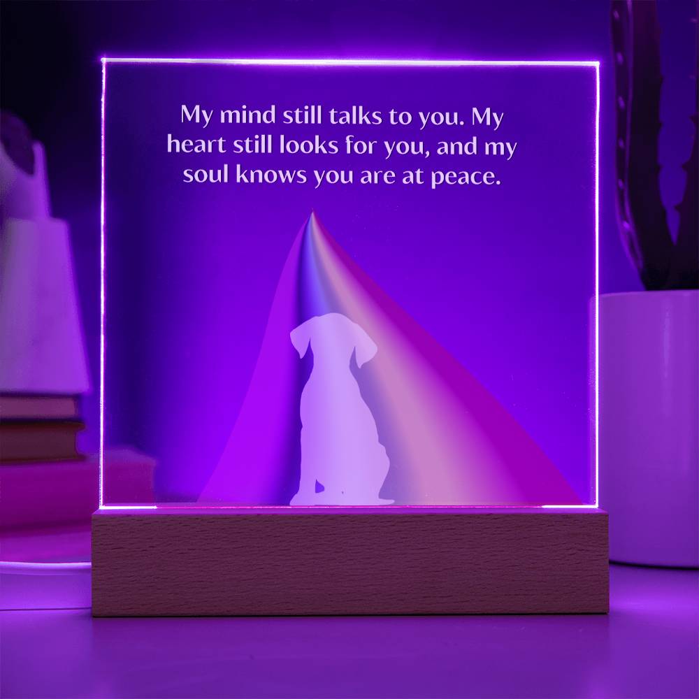 APRBO-My Heart Still Talks to My Dog- Square Acrylic Memorial Plaque with LED base