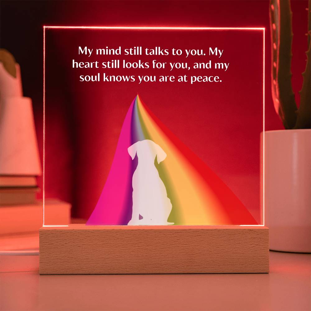 APRBO-My Heart Still Talks to My Dog- Square Acrylic Memorial Plaque with LED base