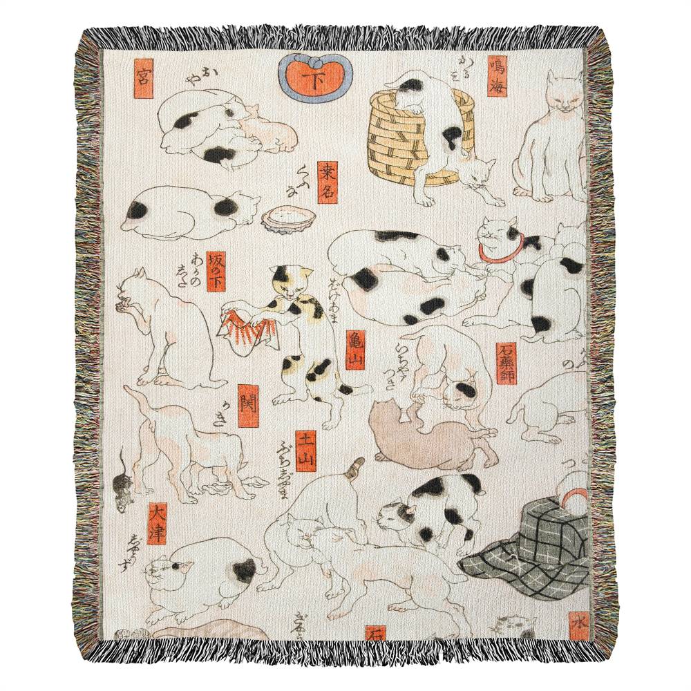 BLC2 - Vintage Cats - Japanese Woodblock Print Cotton Blanket