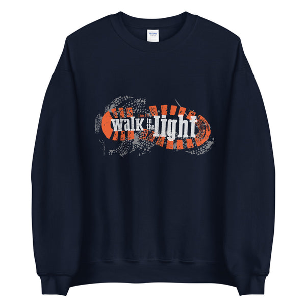 Featuring our exclusive Walk in the Light design in orange on a sturdy and warm sweatshirt bound to keep you warm in the colder months. A pre-shrunk, classic fit sweater that's made with air-jet spun yarn for a soft feel and reduced pilling.