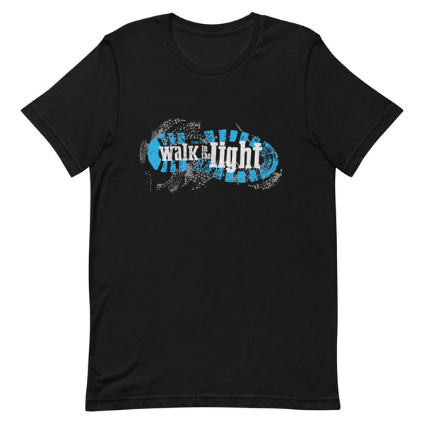 Featuring our exclusive "Walk in the Light" design in blue, this t-shirt is everything you've dreamed of and more. It feels soft and lightweight, with the right amount of stretch. It's comfortable and flattering for both men and women.