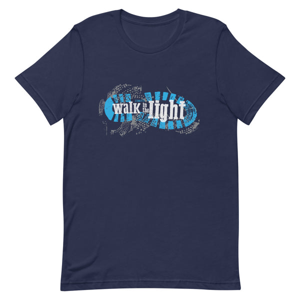 Featuring our exclusive "Walk in the Light" design in blue, this t-shirt is everything you've dreamed of and more. It feels soft and lightweight, with the right amount of stretch. It's comfortable and flattering for both men and women.