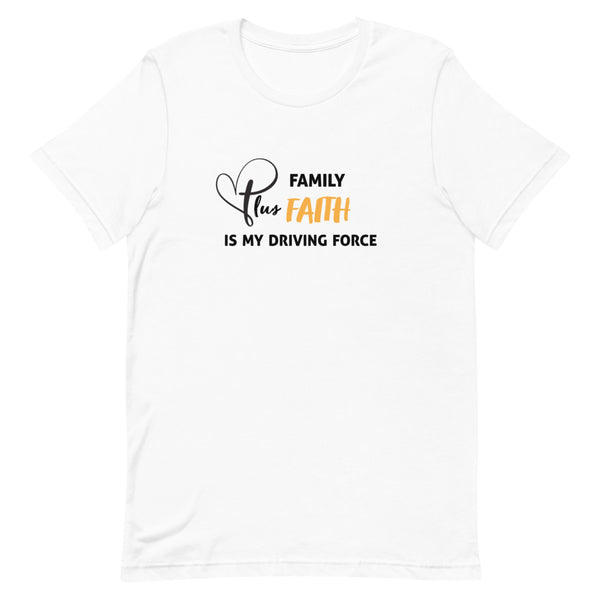 Featuring our signature design Family Plus Faith is My Driving Force, this t-shirt is everything you've dreamed of and more. It feels soft and lightweight, with the right amount of stretch. It's comfortable and flattering for both men and women